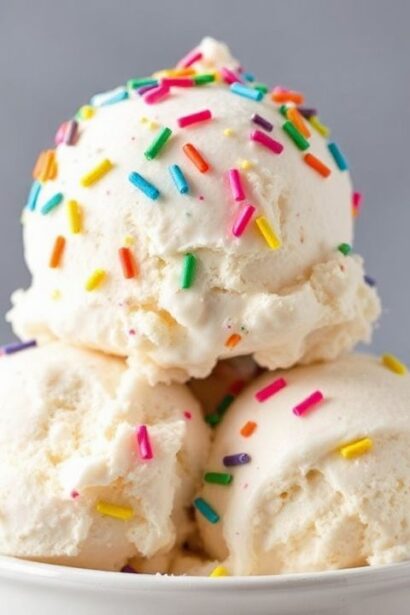 آيس كريم كيك عيد ميلاد سهل مع رشّات ملوّنة، المذاق السكري في كل لقمة.