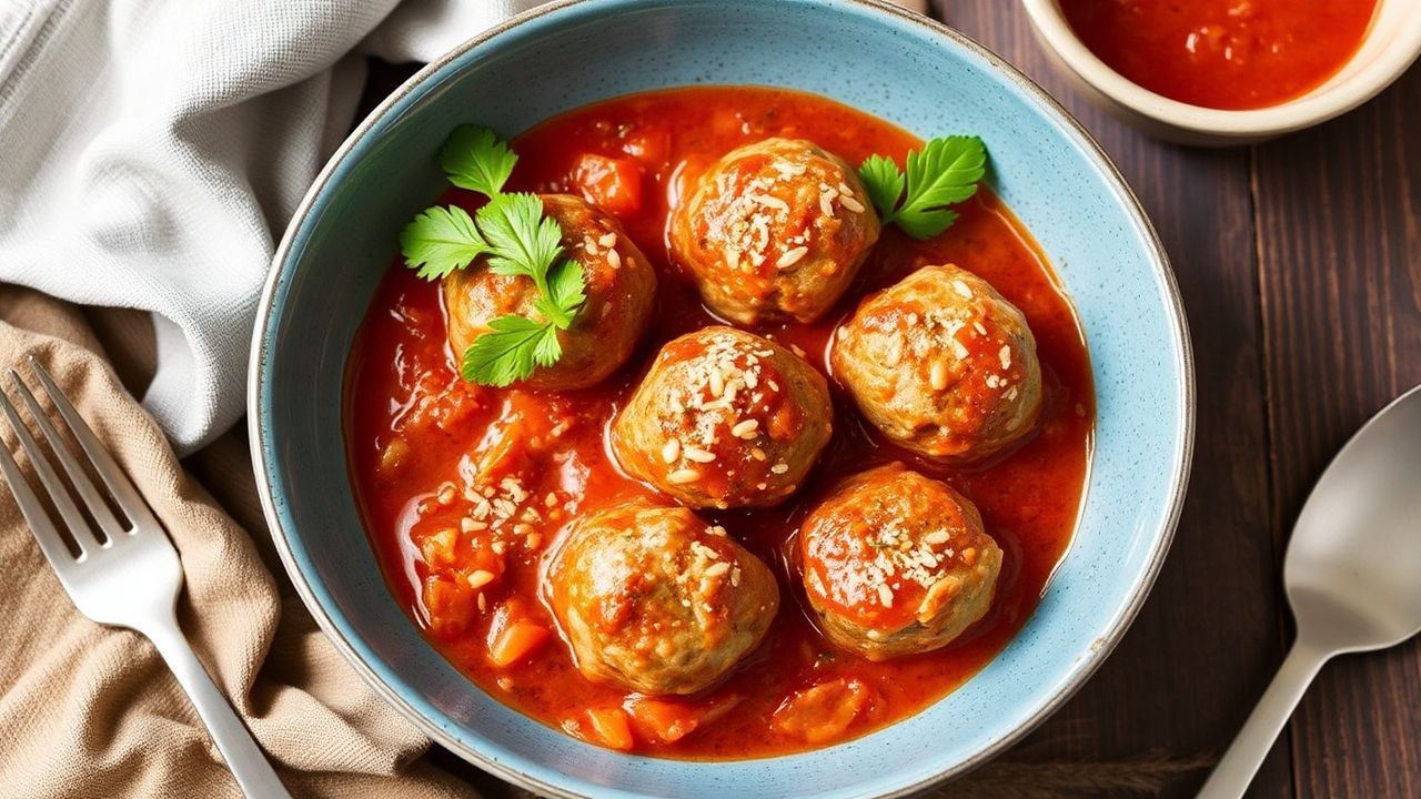 Porcupine meatballs simmering in classic tomato sauce in a cozy bowl.