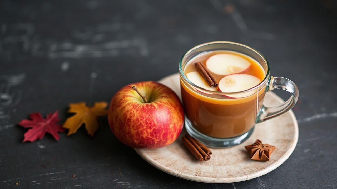 كوب من عصير التفاح الساخن المتبل مع قرفة دافئة، أجواء شتوية irresistible hot apple cider delights