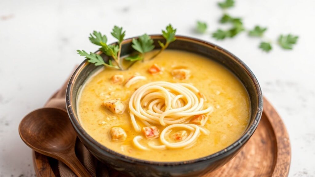 وعاء شوربة نودلز بالكاري بجوز الهند الكريمي، دافئة ومُنعِشة المذاق، تعانق الحواس وتريح.