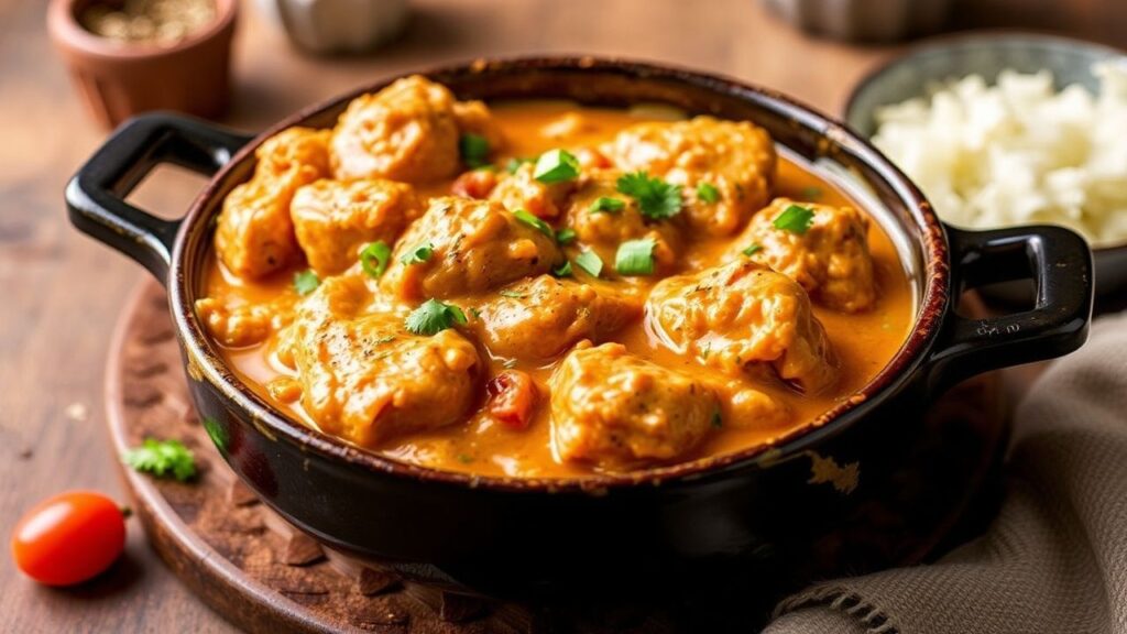 دجاج زبدة كريمي في قدر الضغط الفوري يقدم طعم هندي غني وسريع، مثالي للوجبات العاجلة.