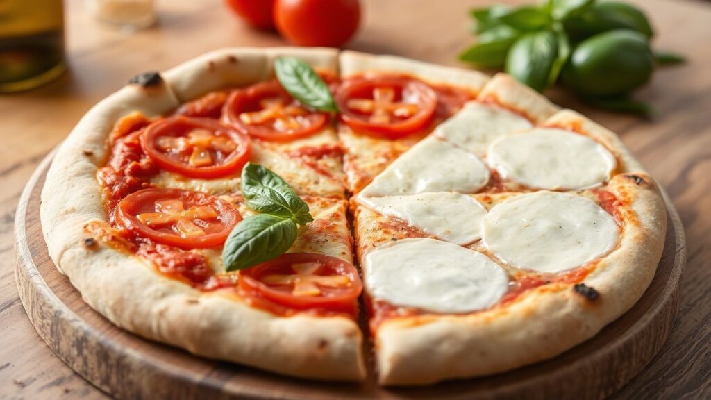 Classic Italian Margherita pizza with mozzarella, tomato, and basil