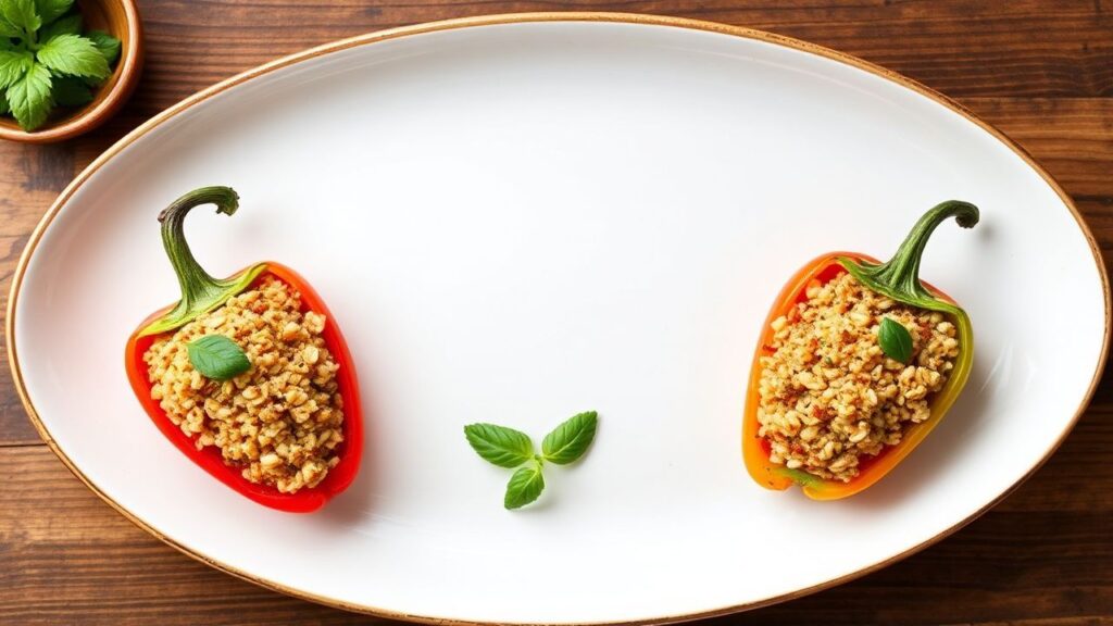 صورة فلفل إيطالي محشي بالكينوا، طعام شهي ومغذٍ يعكس إبداعًا خفيفًا اليوم