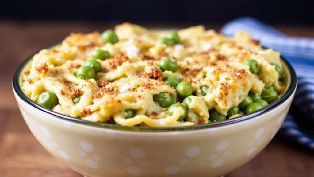 Green bean casserole with golden crispy topping