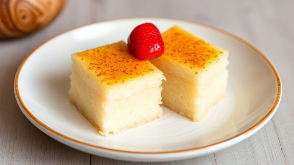 Baked bibingka-style sweet coconut rice cakes with golden top