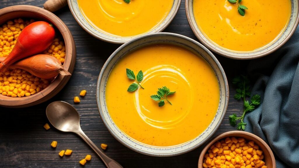 Golden turmeric lentil soup in a bowl with warm golden color and aromatic spices.