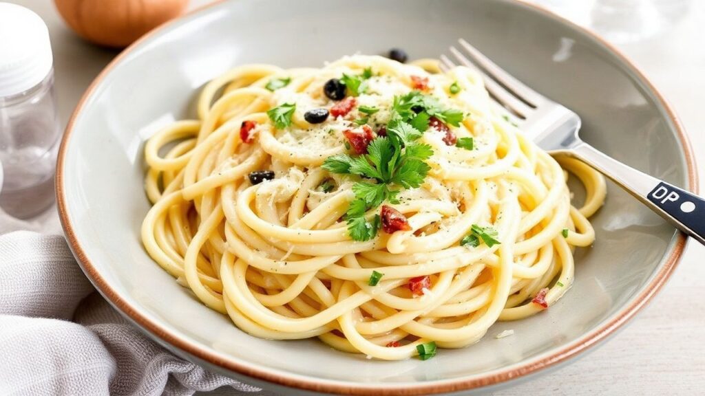 Silky fettuccine Alfredo served with a glossy Parmesan sauce in 20 minutes