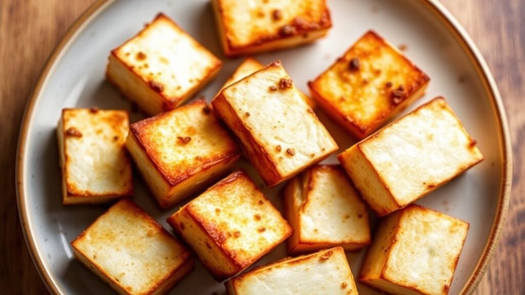 Crispy air fryer tofu served with sesame and green onions