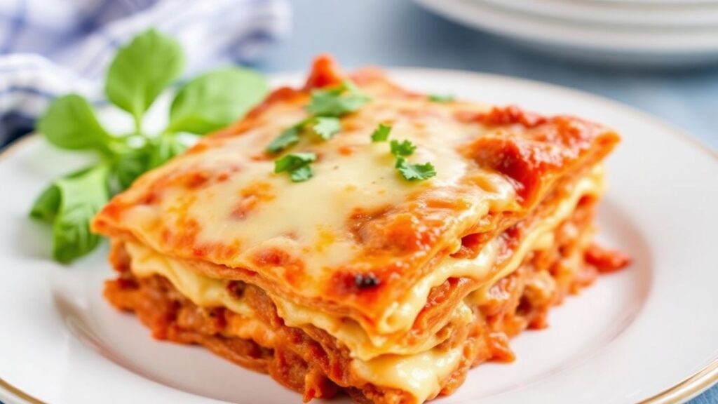 Cheesy ravioli lasagna bake with bubbly golden top