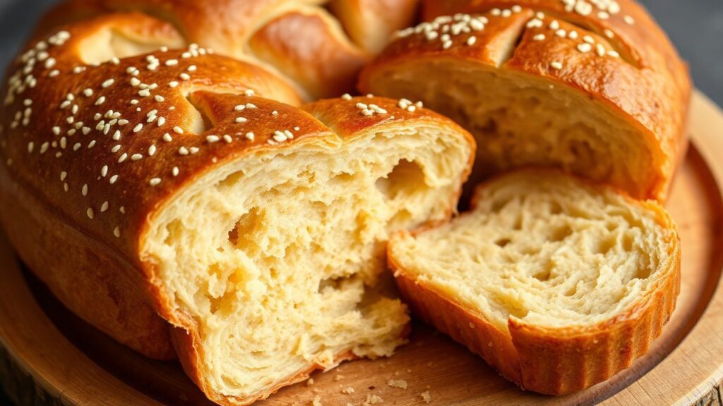 Armenian gata bread with sweet golden layers and crumbly filling