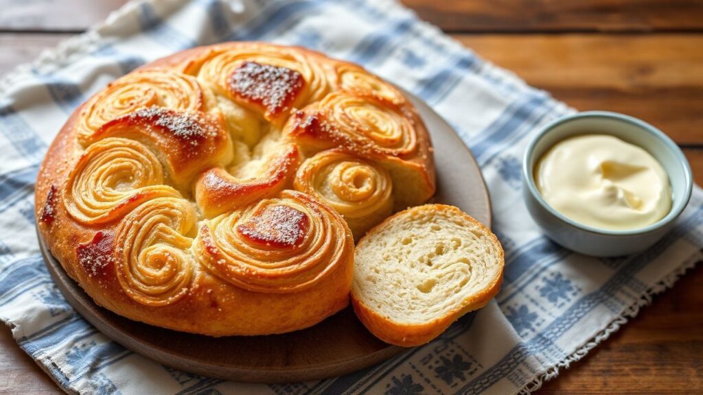 Golden Armenian gata bread with a crisp top and sweet layers