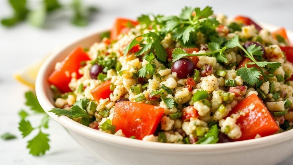 Tabbouleh-style salad with parsley, mint, lemon, and bulgur