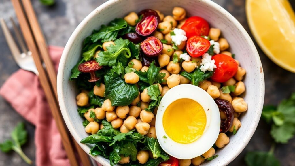 Mediterranean chickpea kale bowl fresh and bright for a busy day