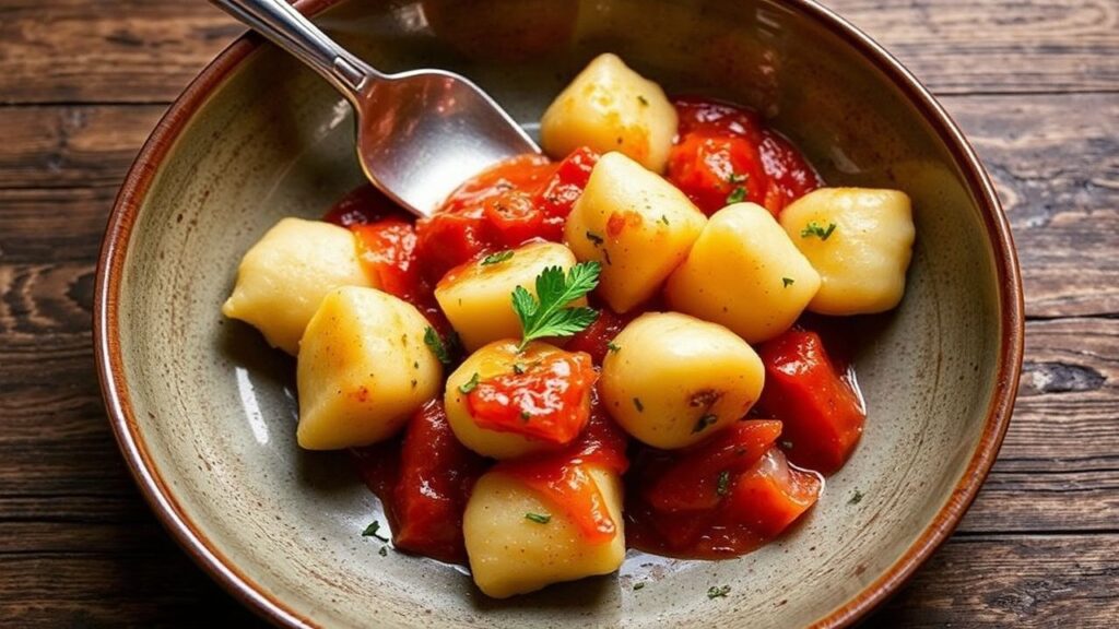 A plate of classic American potato gnocchi with sauce