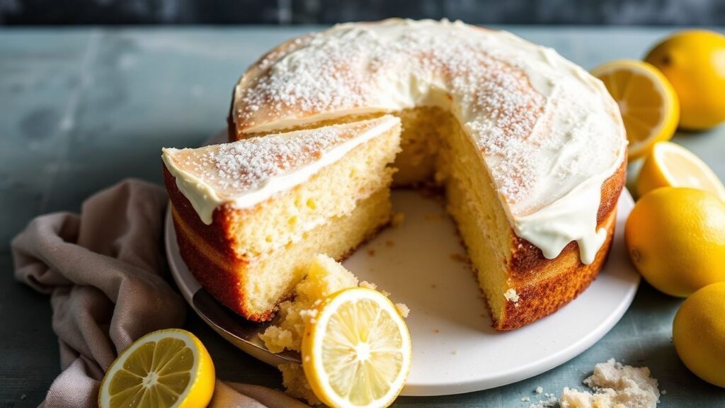 Bright lemon ricotta cake slice with citrus aroma