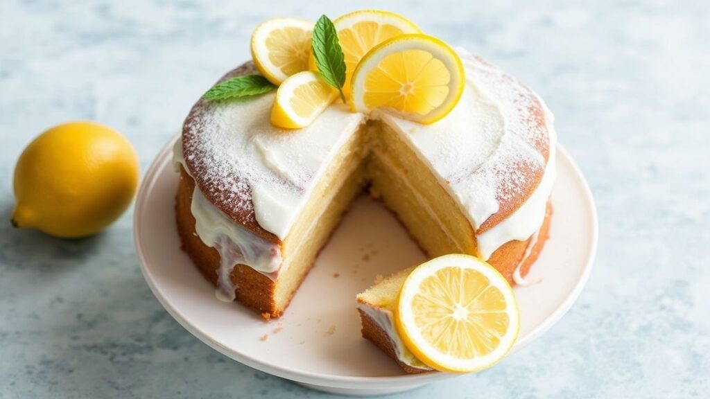 Lemon ricotta cake ready to serve