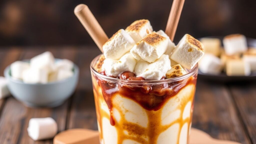 S'mores Ice Cream with toasted marshmallow swirls, caramelized sugar notes, chocolate and graham cracker crumbs