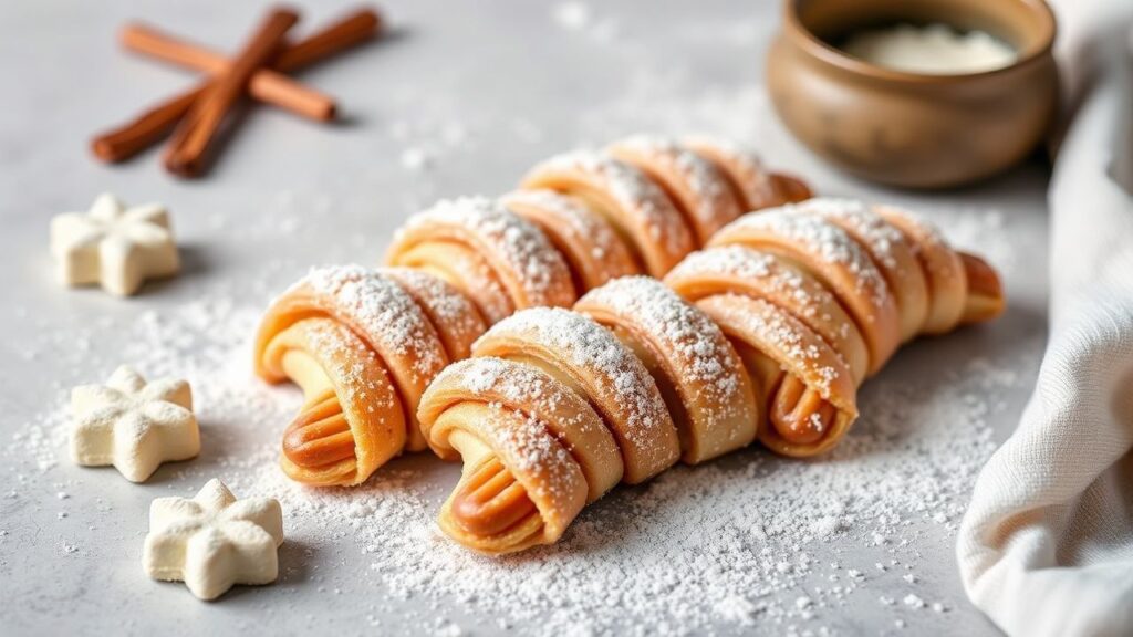 Vanillekipferl auf einem Blech: zarte Vanille-Crescents mit Puderzucker-Schnee