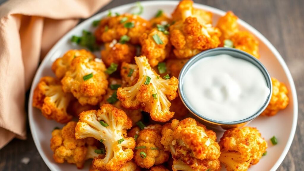 Air fryer buffalo cauliflower with ranch drizzle