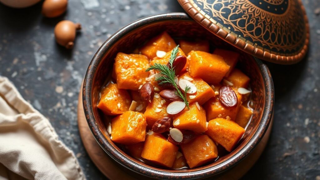 Sweet potato tagine with apricots and almonds