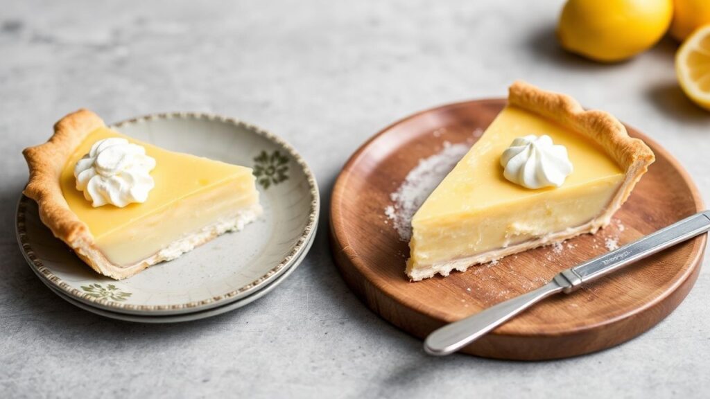 Lemon chess pie cooling after baking, with a smooth custard surface.