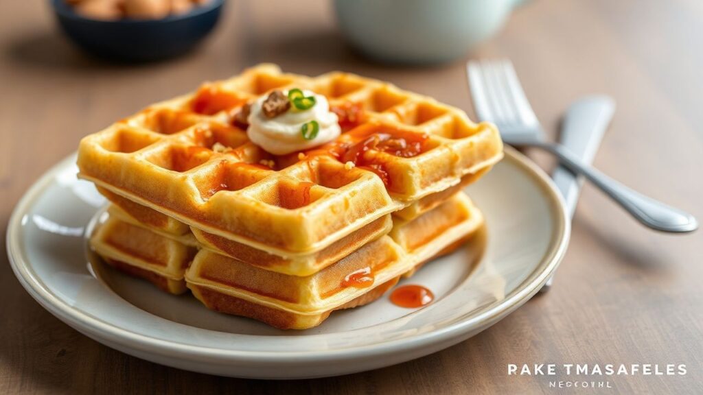 Golden, crispy cornbread waffles with chili heat and melting cheddar pockets.