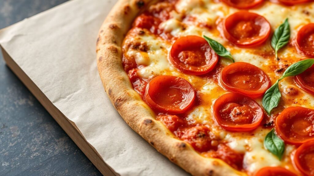 Classic pepperoni pizza with crispy edges and bubbling cheese