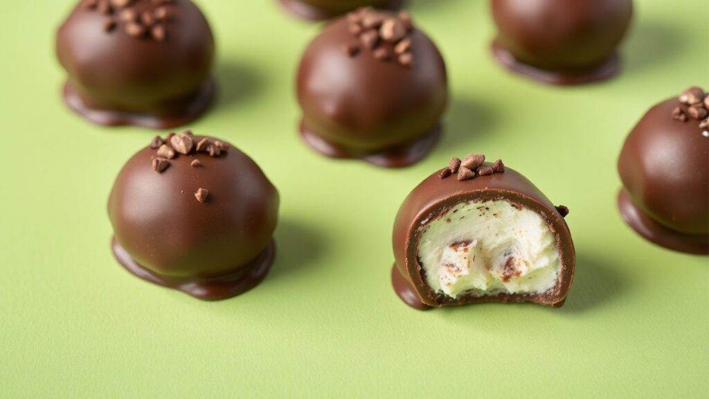 Ice cream truffles coated in chocolate ready to serve.