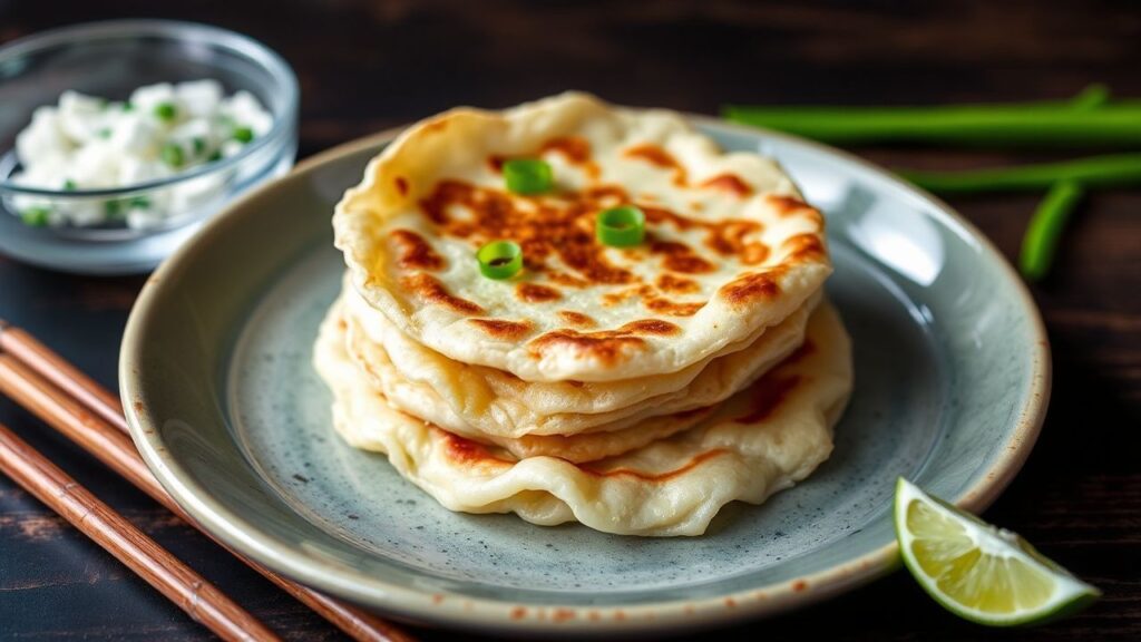 Crispy seafood scallion pancake with golden, crunchy layered crust and savory pan-fried edges.