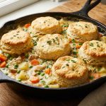 20-Minute Perfect Skillet Chicken Pot Pie with Fluffy Biscuits
