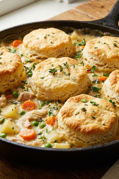20-Minute Perfect Skillet Chicken Pot Pie with Fluffy Biscuits
