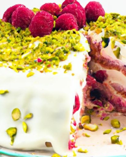 Decadent Pistachio Raspberry Cake with White Chocolate Frosting