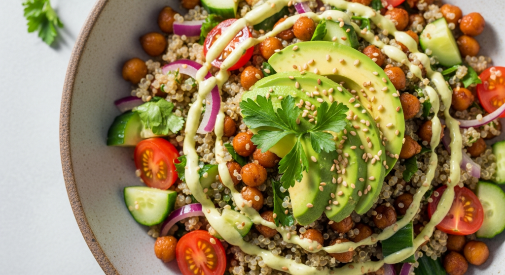Best Wholesome Vegan Quinoa & Chickpea Salad with Creamy Avocado