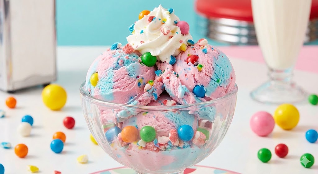 Bubble Gum Ice Cream Delight with Crunchy Gumball Bits