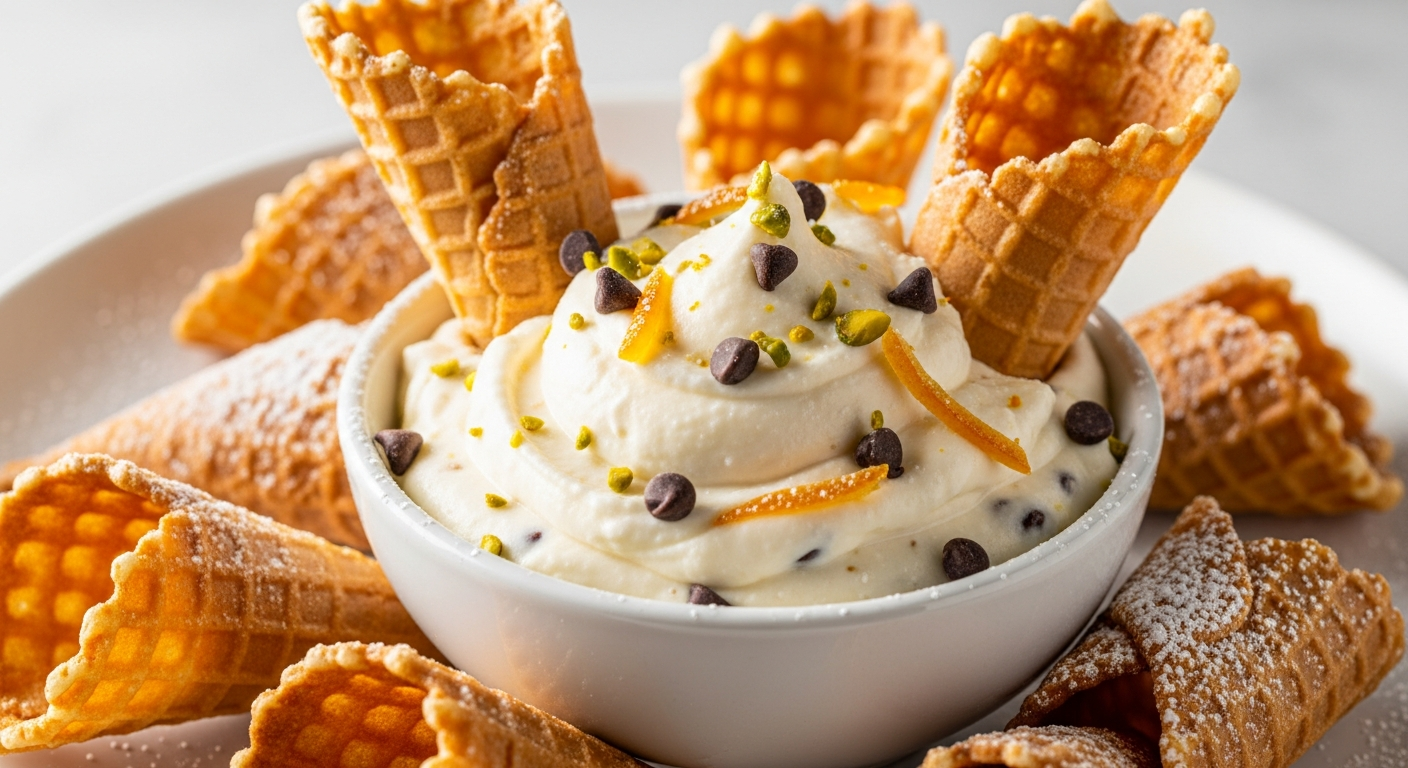 Cannoli Cream Dip with Waffle Cone Chips Sweet Delight