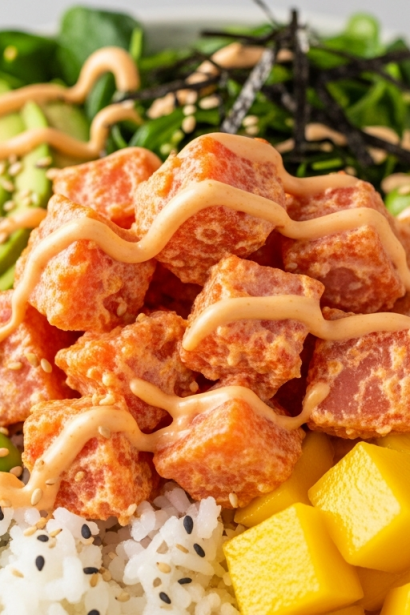 Crafting the Perfect Spicy Crab Mango Poke Bowl Tropical Zest