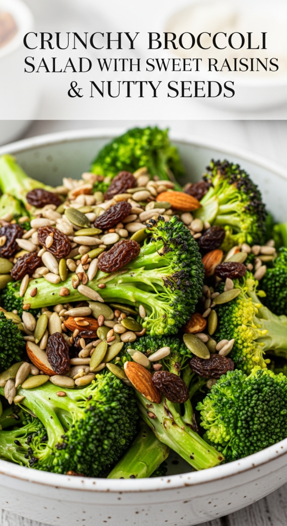 Crunchy Broccoli Salad with Sweet Raisins & Nutty Seeds