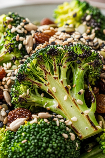 Crunchy Broccoli Salad with Sweet Raisins & Nutty Seeds
