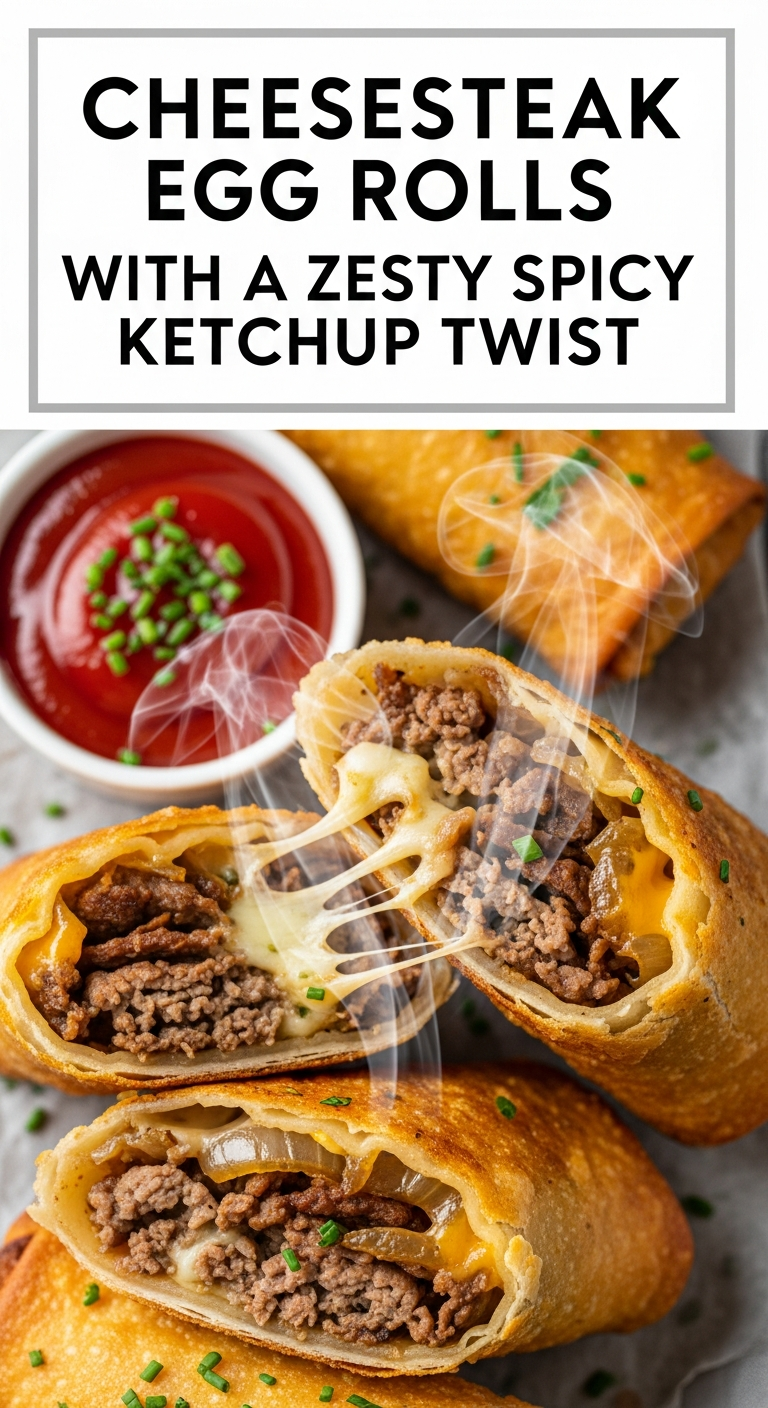 Delicious Cheesesteak Egg Rolls with a Zesty Spicy Ketchup Twist