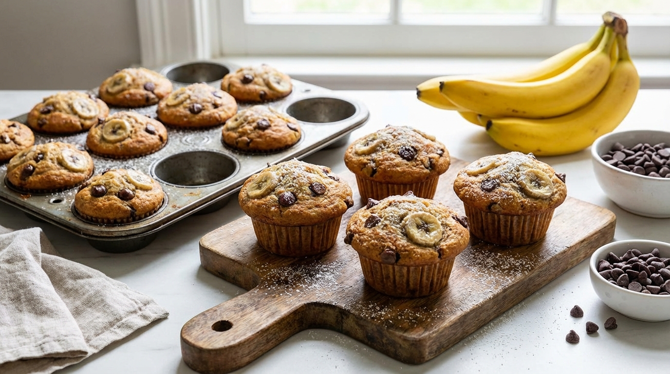 Delicious Simple Chocolate Chip Banana Bread Muffins Recipe