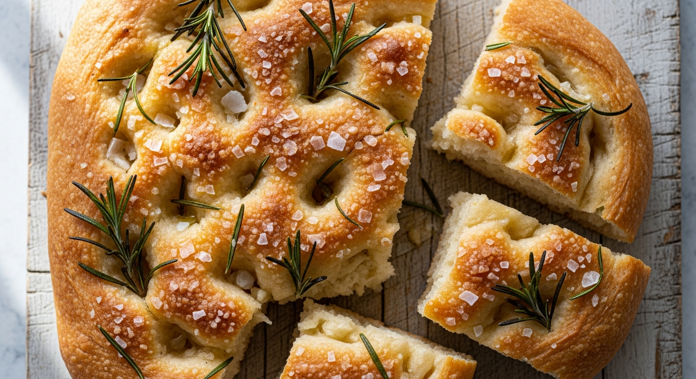 Effortless No-Knead Rosemary Focaccia with Flaky Sea Salt