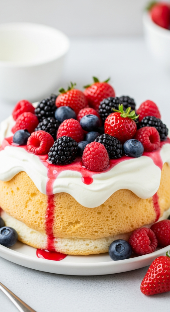 Heavenly Fluffy Angel Food Cake with Fresh Berry Bliss