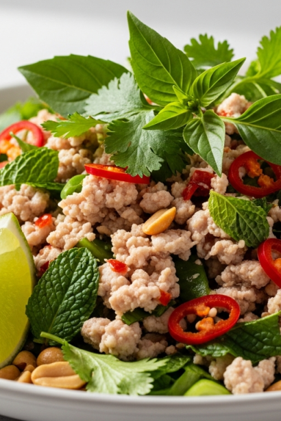Irresistible Zesty Spicy Minced Chicken Salad with Lime & Fresh Herbs