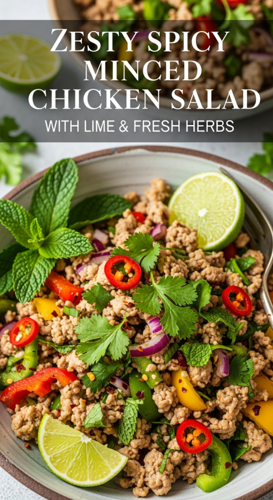 Irresistible Zesty Spicy Minced Chicken Salad with Lime & Fresh Herbs