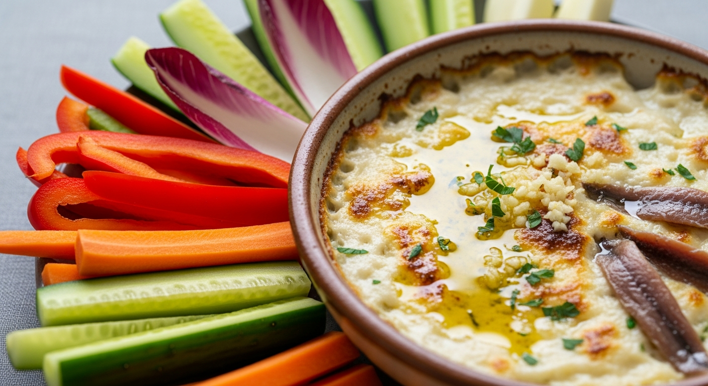 The Best Classic Warm Garlic Anchovy Dip with Fresh Veggies