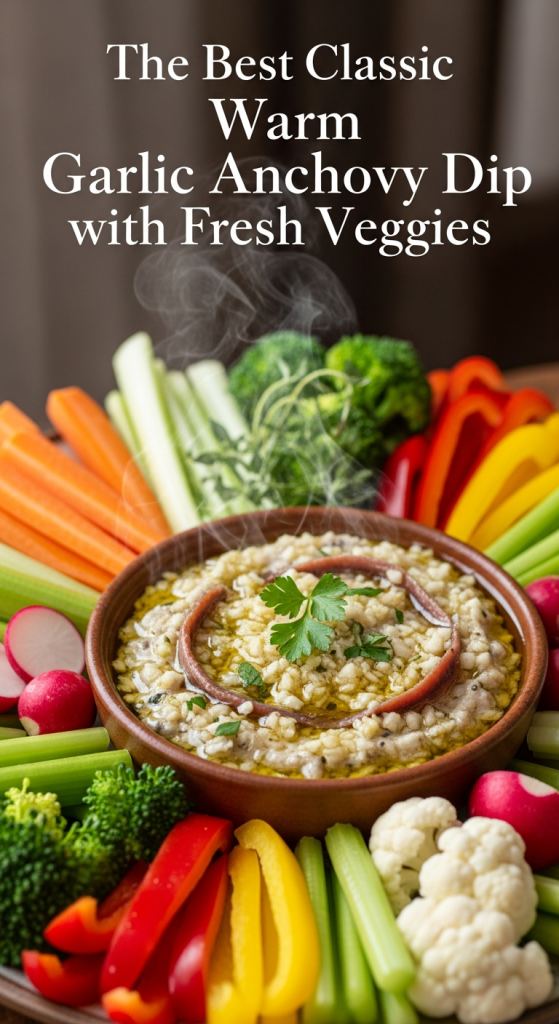 The Best Classic Warm Garlic Anchovy Dip with Fresh Veggies