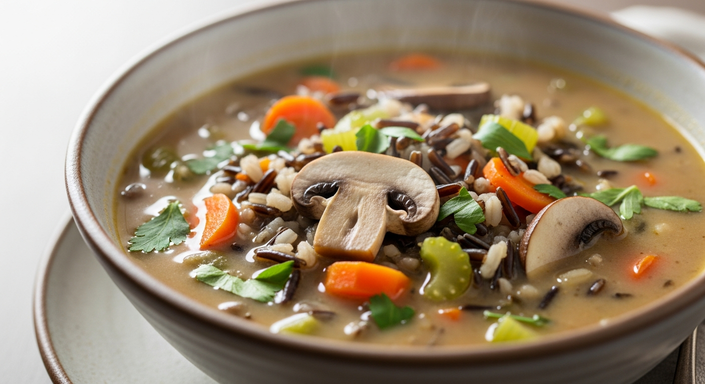 Velvety Vegan Wild Rice & Mushroom Soup Creamy Comfort Bowl