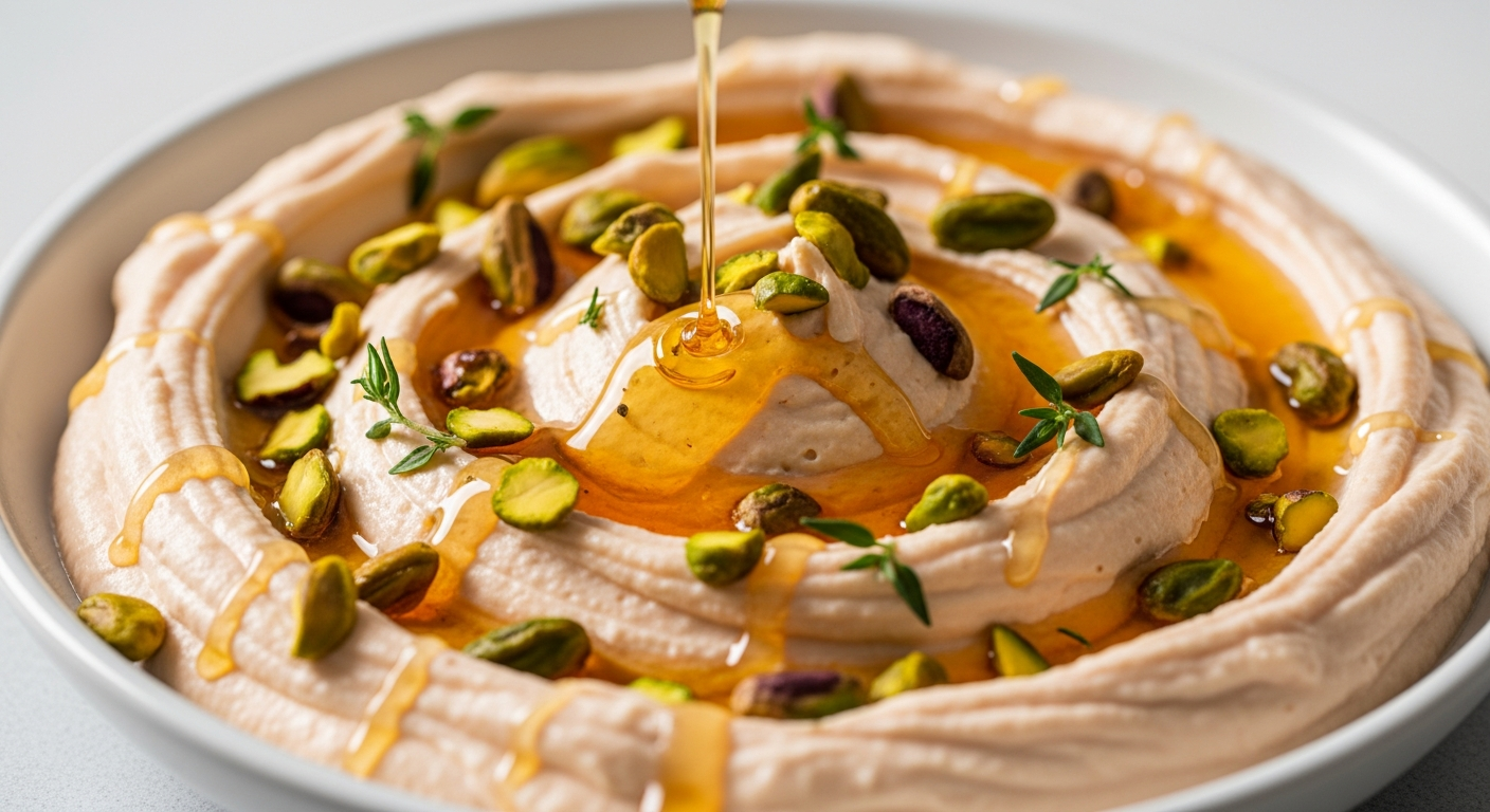 Whipped Feta Dip with Hot Honey & Crunchy Pistachios Delight