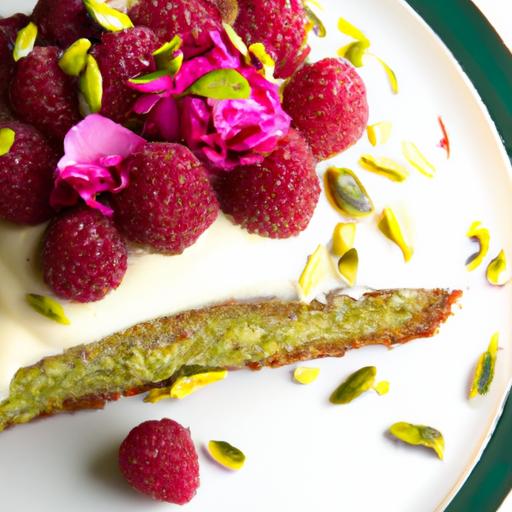 Decadent Pistachio Raspberry cake with White chocolate Frosting