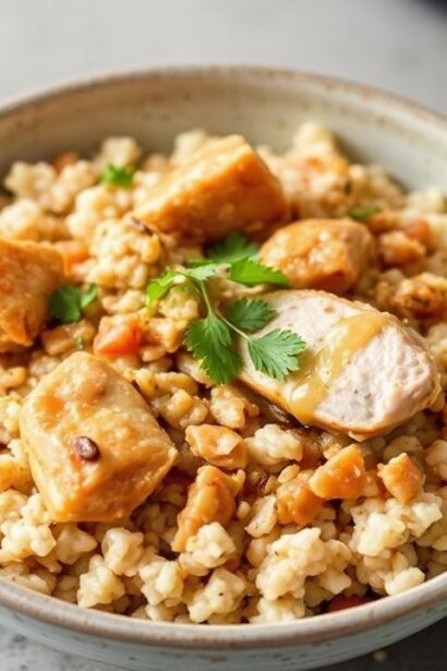 دجاج بالقدر الكهربائي مع أرز بني بنكهة مكسرات: سحر طبخ واحد في القدر